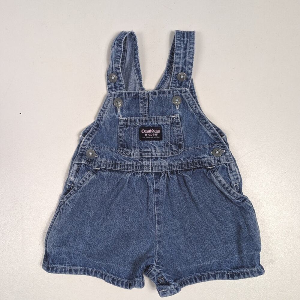Vtg Oshkosh Bgosh Shortalls Baby Girls Sz 3-6m Denim Classic Staple
